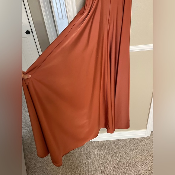 Lulus Elegant Entrance Terracotta Satin Tie-Back Maxi Dress - Picture 8 of 12